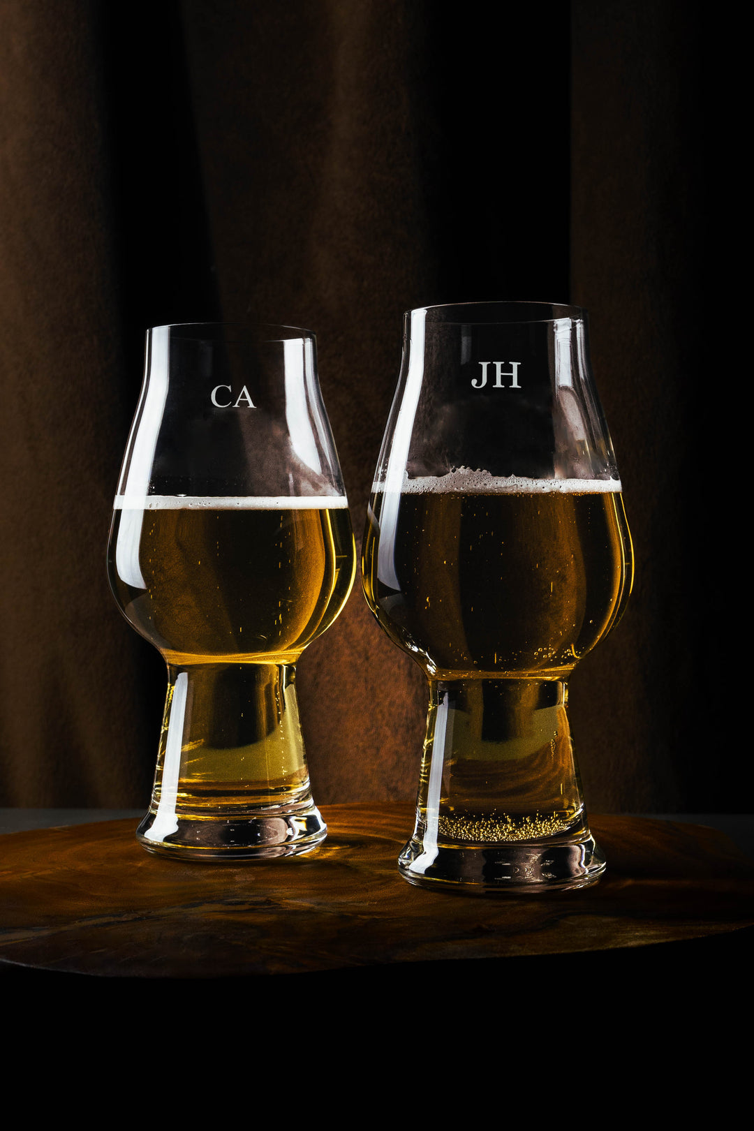 Set of personalised beer glasses with engraved intiails
