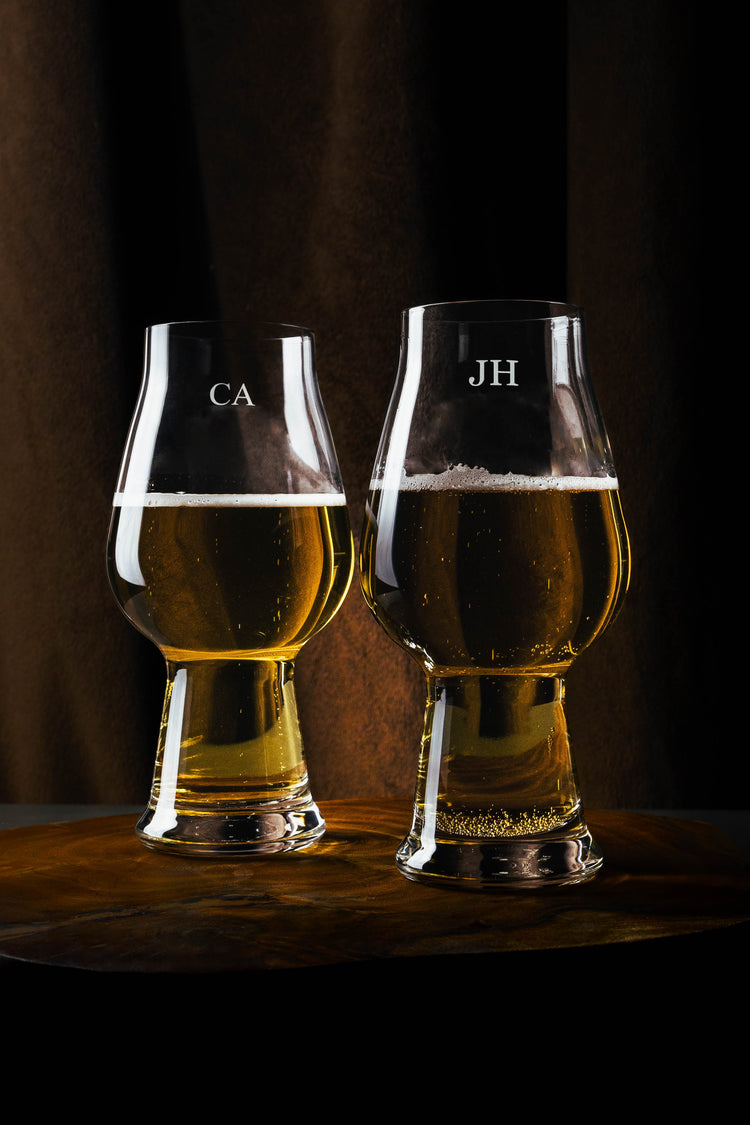 Set of personalised beer glasses with engraved intiails