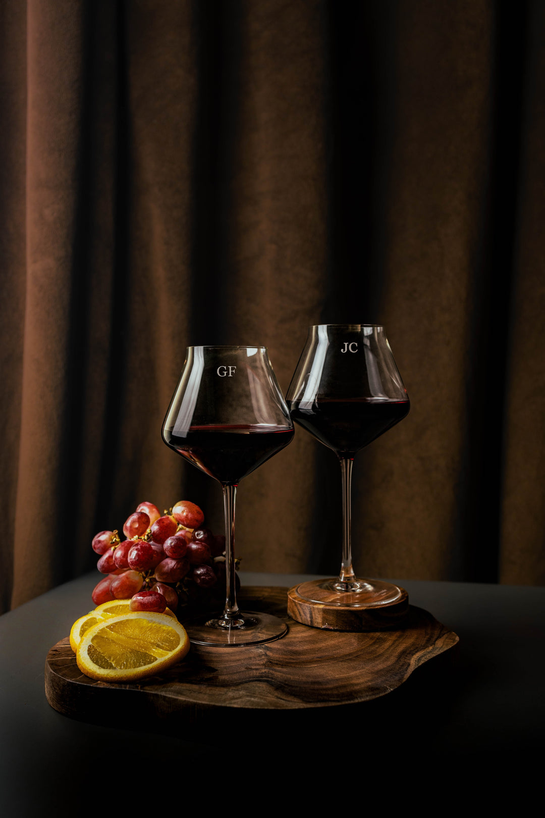 pair of engraved ruby red personalised wine glasses