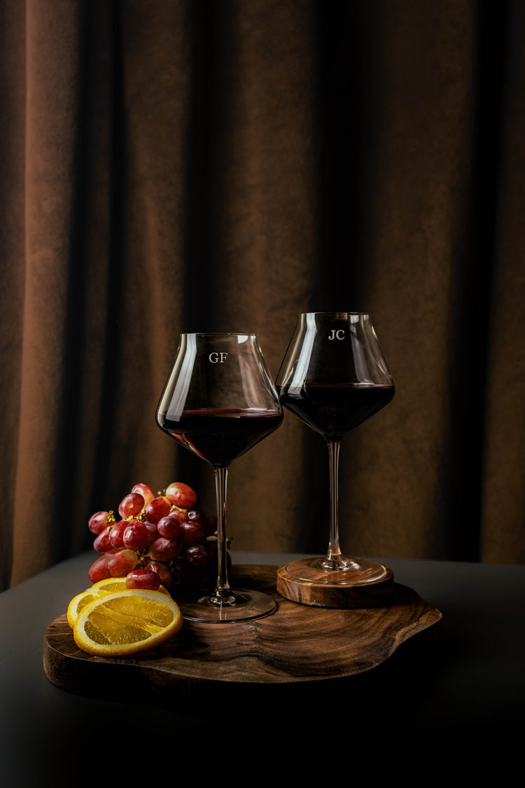 pair of engraved ruby red personalised wine glasses