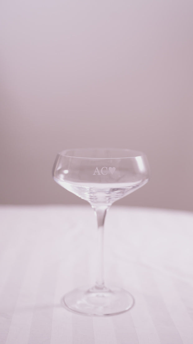 Monogrammed cocktail glass with love heart