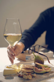 Engraved White Wine Glass with cheese board